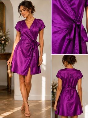 J.Crew 100% Silk Magenta Wrap Dress Petite 6P Cocktail Wedding Guest